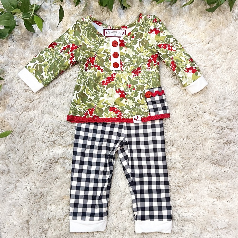Sweethoney Loungewear Holly Christmas Pajamas. Baby Christmas Pajama Set
